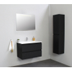 Basic Bella Meuble salle de bains avec lavabo acrylique Blanc 80x55x46cm 1 trou de robinet avec miroir et éclairage Noir mat SW491789