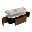 MONDIAZ THOR-DLUX 130cm badmeubel ronding links + rechts kleur Walnut met 1 lade en 2 deuren. Vrijhangende wastafel CLOUD Links 1 kraangat kleur Nata. SW1463848