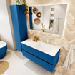 Mondiaz VICA ensemble de meuble de salle de bain - 110cm - meuble sous-vasque jeans - 2 tiroirs - lavabo cloud droite - 1 trou de robinet - version haute de 60cm - talc SW1084016