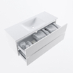 MONDIAZ VICA meuble sous lavabo 120cm Talc 2 tiroirs. Lavabo CLOUD centre 1 trou de robinet, couleur Talc. SW1381892