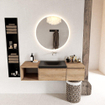 MONDIAZ BUKLA Meuble de salle de bains 140 cm avec module ouvert 40 gauche couleur Chêne lavé avec 2 tiroirs. Lavabo CLOUD central 0 trou(s) de robinet couleur Urban. SW1382025