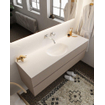 Mondiaz VICA Ensemble de meuble de salle de bain - 150cm - meuble sous-vasque fumée - 2 tiroirs - lavabo lune milieu - sans trou de robinet version XL 60cm de haut SW1089773