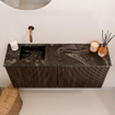 Mondiaz JOYA-DLUX 90cm toiletmeubel - kleur Walnut - Wastafel FAYE positie Links Zonder kraangat kleur Lava. SW1422451
