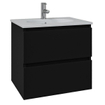 Saniclass Chaci Ensemble meuble de salle de bains - 60x46x55cm - lavabo en céramique blanc - 1 vasque ovale - 1 trou de robinet - 2 tiroirs - armoire de toilette - noir mat SW826881