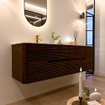 Mondiaz CIRO-DLUX Badkamermeubelset - 160x45x50cm - Solid surface wastafel Glace - 1 wasbak Links - 1 kraangat - 4 lades - Walnut SW1530141