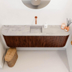 Mondiaz JOYA-DLUX Meuble de salle de bains 123.2cm - arrondis gauche et droite couleur Ruby - Vasque FAYE position Milieu Sans trou de robinet couleur Glace SW1423609