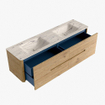 Mondiaz CIRO-DLUX Meuble de salle de bains - 170x45x50cm - Plan vasque Solid surface Nata - 2 bacs Double - sans trous de robinetterie - 4 tiroirs - Chêne SW1531512