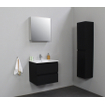 Basic Bella Meuble salle de bains avec lavabo céramique Blanc avec armoire toilette 1 porte gris 60x55x46cm 1 trou de robinet Noir mat SW491894