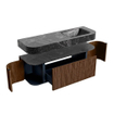 MONDIAZ THOR-DLUX 140cm meuble de salle de bains arrondi gauche + droite couleur Walnut avec 1 tiroir et 2 portes. Vasque suspendue CLOUD Droite sans trou de robinet couleur Lava. SW1463974