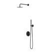 IVY Pact Ensemble de douche pluie - encastré - inverseur-stop 2 voies - bras mural 40 cm - tête de douche slim ronde 20 cm - support avec sortie - flexible de douche 150 cm - douchette barre - Chrome noir PVD SW1035499
