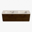 Mondiaz CIRO-DLUX Badkamermeubelset - 160x45x50cm - Solid surface wastafel Nata - 2 wasbak Dubbel - 2 kraangaten - 4 lades - Walnut SW1530571