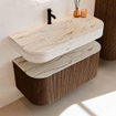 MONDIAZ THOR-DLUX 100cm badmeubel ronding links + rechts kleur Walnut met 1 lade en 2 deuren. Vrijhangende wastafel CLOUD Midden 1 kraangat kleur Nata. SW1467503
