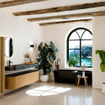 MONDIAZ THOR-DLUX 180cm meuble de salle de bains arrondi gauche + droite couleur Oak avec 2 tiroirs et 2 portes. Vasque suspendue CLOUD Gauche 1 trou de robinet couleur Lava. SW1465897