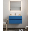 ENSEMBLE DE MEUBLE MONDIAZ VICA - 80cm - 2 tiroirs - lavabo Cloud central - 1 trou de robinet - solid surface jeans SW410900