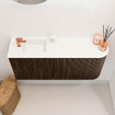 Mondiaz JOYA 91.6cm toiletmeubel - ronding rechts kleur Walnut - Wastafel FAYE positie Links 1 kraangat kleur Talc. SW1421286