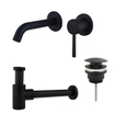 Fortifura Calvi Slim Kit mitigeur lavabo - robinet encastrable - bonde clic clac - siphon design bas - Noir mat SW891964