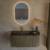 Mondiaz KURVE Ensemble de meuble de salle de bains - 95x46x40cm - 1 tiroir - 1 porte - lavabo solid surface - gauche - 1 trou de robinet - Shadow SW1414181