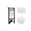 QeramiQ Dely Toiletset - 36.3x51.7cm - diepspoel - rimless - Inbouwreservoir met Geberit UP320 spoelmechanisme - softclose toilet zitting 35 mm - mat witte bedieningsplaat - ronde knoppen - wit glans SW1413232