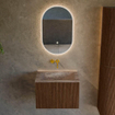 MONDIAZ KURVE-DLUX Meuble de salle de bains 60cm couleur Walnut avec 1 tiroir et 0 porte. Lavabo CLOUD au milieu sans trou de robinet Oza. SW1432701