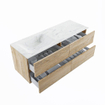 MONDIAZ VICA-DLUX Ensemble meuble de salle de bains - 130cm - meuble bas Washed oak - 4 tiroirs - lavabo encastré cloud à gauche - sans trous de robinetterie - version haute 60cm - opalo SW1088438