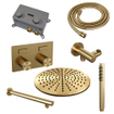 Brauer Gold Carving douche thermostatique pluie à bouton poussoir caché set 50 30cm pommeau de douche bras droit barre murale douche à main flexible de douche raccord mural coude doré brossé pvd SW925741