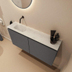 MONDIAZ TURE-DLUX meuble WC 100cm Dark Grey. EDEN lavabo Opalo position gauche. Sans trou de robinet. SW1105228