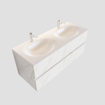 MONDIAZ VICA Ensemble de meuble salle de bain - 120cm - 4 tiroirs - lavabo Moon double - 2 trous de robinet - solid surface marbre carrara SW410310