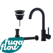 FugaFlow Eccelente Sobrado Badkamer Wastafelkraanset - hoge wastafelkraan - draaibare uitloop - always open plug - design sifon - Mat zwart SW1124169