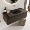 Ensemble de meuble de salle de bain Mondiaz BUKLA 100x45x34cm 0 trous de robinet lavabo au centre solid surface Urban sans poignée 1 tiroir avec fermeture douce Mélamine Marron foncé SW704920