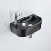 QeramiQ Fuente Ensemble de lavabo - 40x21.5x12cm - gauche - lisse - demi-rond - 1 trou de robinet - céramique - robinet de lavabo chrome - bouchon de vidange - siphon réduit - noir mat SW1232786