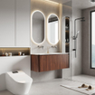 Royal Plaza Terra Ensemble meuble de salle de bains - 120x46.2x46cm - vasque en solid surface blanc mat - 2 vasques - sans trous de robinet - 2 tiroirs - châtaignier (noyer) SW1447033