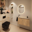 MONDIAZ TURE-DLUX Meuble toilette - 80cm - Washed Oak - EDEN - vasque Frappe - position gauche - 1 trou de robinet SW1103069