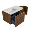 MONDIAZ KURVE-DLUX 75cm Meuble salle de bain avec module 25 D - couleur Walnut - 1 tiroir - 1 porte - vasque GRUNNE gauche - sans trou de robinet - couleur Glace SW1138038