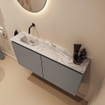 MONDIAZ TURE-DLUX Meuble toilette - 100cm - Smoke - EDEN - vasque Glace - position gauche - sans trou de robinet SW1103548