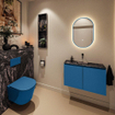 MONDIAZ TURE-DLUX Meuble toilette - 80cm - Jeans - EDEN - vasque Lava - position centrale - sans trou de robinet SW1103857