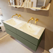 Mondiaz VICA-DLUX ensemble de meuble de salle de bain - 130cm - meuble sous-vasque armée - 4 tiroirs - lavabo encastré nuage double - sans trous de robinet - version haute de 60cm - ostra SW1087045