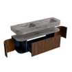 MONDIAZ THOR-DLUX 150cm meuble de salle de bains arrondi gauche + droite couleur Walnut avec 1 tiroir et 2 portes. Vasque suspendue CLOUD Double sans trou de robinet couleur Sombra. SW1464909