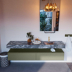 Mondiaz ALAN-DLUX Ensemble de meuble - 200cm - meuble Army mat - 2 tiroirs - Lavabo Cloud Lava suspendu - vasque Droite - 1 trou de robinet SW808466