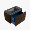Mondiaz CIRO-DLUX Ensemble de meubles de salle de bains - 80x45x50cm - lavabo solid surface Lava - 1 vasque centrale - sans trous de robinet - 2 tiroirs - Noyer SW1530160