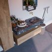 Mondiaz ALAN-DLUX Ensemble de meuble - 120cm - meuble Washed Oak mat - 1 tiroir - Lavabo Cloud Lava suspendu - vasque Droite - 0 trous de robinet SW808934