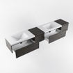MONDIAZ BUKLA 240cm ensemble de meuble avec module 40 gauche couleur Marron Foncé avec 4 tiroirs. Lavabo CLOUD double 2 trous de robinet couleur Talc. SW1382275