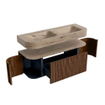 MONDIAZ THOR-DLUX 130cm meuble de salle de bains arrondi gauche + droite couleur Walnut avec 1 tiroir et 2 portes. Vasque suspendue CLOUD Double 2 trous de robinet couleur Arena. SW1463791