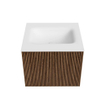 MONDIAZ KURVE 50cm Meuble salle de bain - couleur Walnut - 1 tiroir - vasque GRUNNE centre - 1 trou de robinet - Talc SW1138241