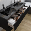 Adema Chaci Ensemble de meuble - 120x46x57cm - 2 vasques en céramique noire - 2 trous de robinet - 2 tiroirs - armoire de toilette - noir mat SW856572