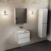 Mondiaz AIVY Ensemble de meuble - 60x45x50cm - 0 trous de robinet - 1 vasque Talc Solid surface - Centre - 2 tiroirs - avec armoire de toilette - MDF Talc SW892249