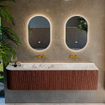 Mondiaz KURVE-DLUX Ensemble de meuble de salle de bains - 175x46x40cm - 2 tiroir - 1 porte - vasque solid surface - double / droite - sans trou de robinet - Ruby SW1415712