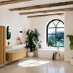 MONDIAZ THOR-DLUX 150cm badmeubel ronding links + rechts kleur Oak met 1 lade en 2 deuren. Vrijhangende wastafel CLOUD Links 1 kraangat kleur Ostra. SW1464620