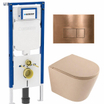 QeramiQ Dely Toiletset - 36.3x51.7cm - diepspoel - rimless - Geberit UP720 inbouwreservoir - softclose toilet zitting - koperen bedieningsplaat - rechthoekige knoppen - mat beige SW1426529