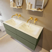 Mondiaz VICA-DLUX ensemble de meuble de salle de bain - 120cm - meuble sous-vasque armée - 4 tiroirs - lavabo encastré nuage double - sans trous de robinet - miroir modèle spot - version XL 60cm de haut - opalo SW1098972