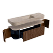 MONDIAZ THOR-DLUX 150cm badmeubel ronding links + rechts kleur Walnut met 1 lade en 2 deuren. Vrijhangende wastafel CLOUD Midden 1 kraangat kleur Saba. SW1464866